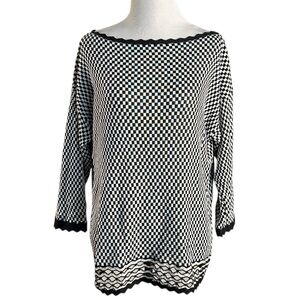 Vintage Jean Paul Gaultier Fuzzi Black White Checkered Tunic Sweater Size Large